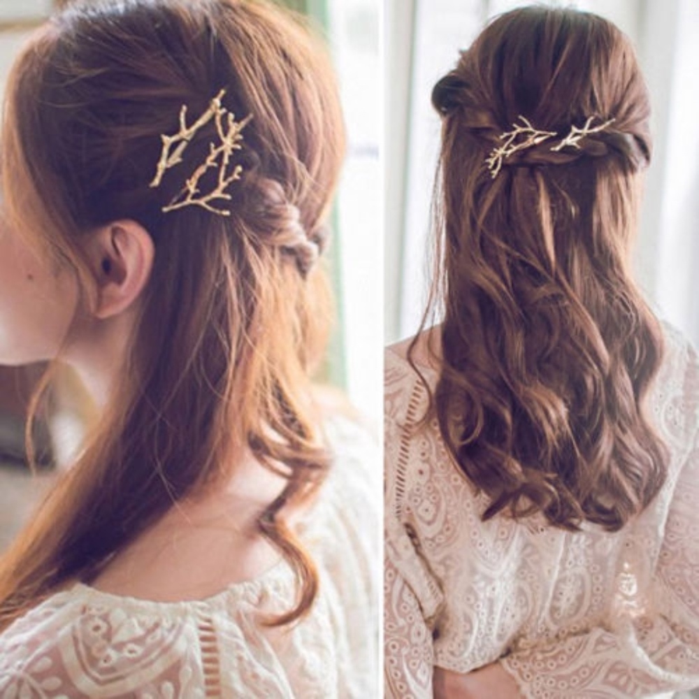 'Enchanted Tree' Golden Branch 2-piece Hair Pin